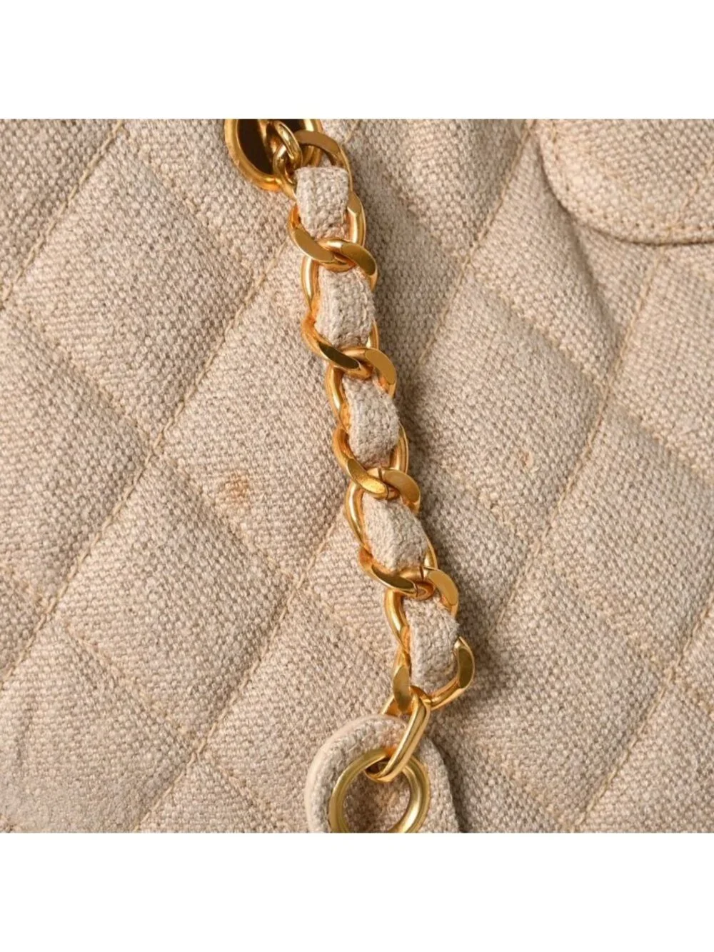 Chanel Supermodel XL Chain Tote Bag Linen CC Logo Coco Ball Beige